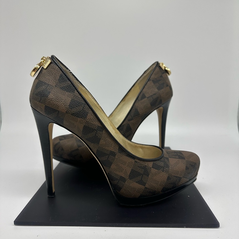 Michael Kors Black and Brown Heels with Gold Accents